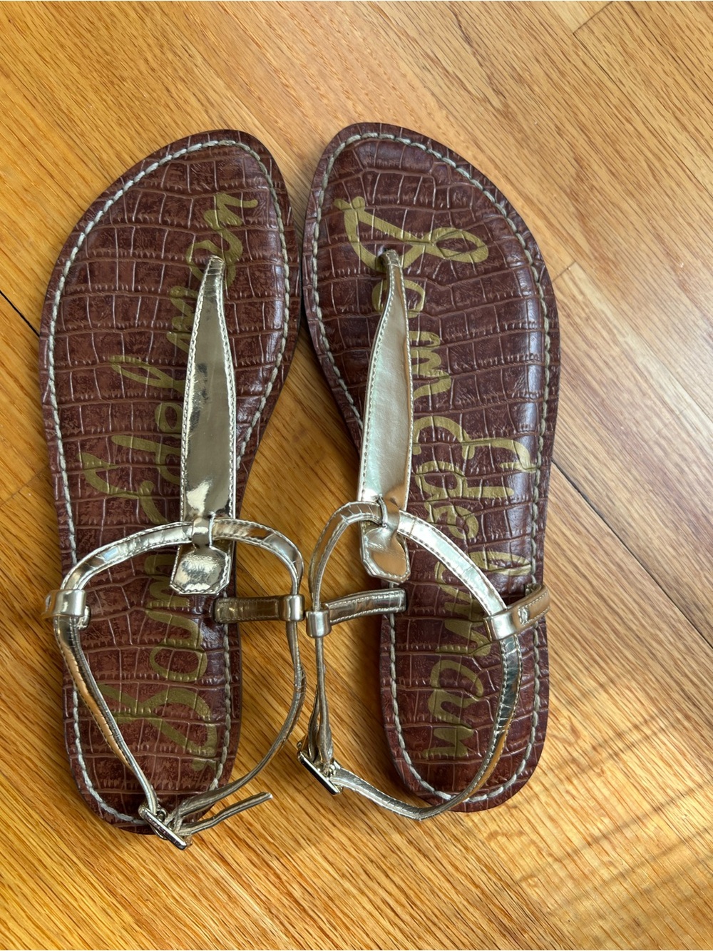 Sam Edelman Metallic Gold T-Strap Flat Sandals